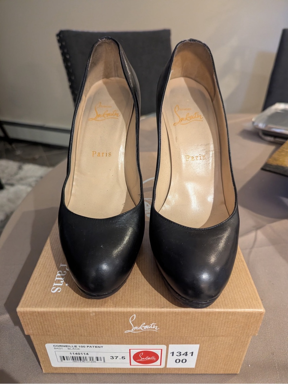 Christian Louboutin Black Leather Round-Toe Pumps